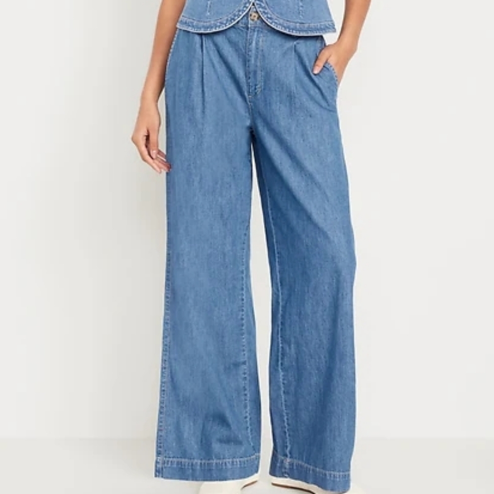 BRAND NEW NWT Wide Leg Blue Denim Jeans 14 Tall - Picture 4 of 14